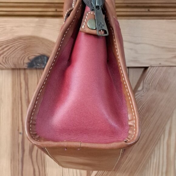 Hand Painted Floral Leather Bag Purse Vintage Zip Top Satchel - Picture 10 of 16